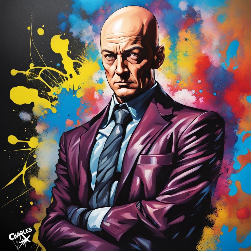 Charles Xavier Graffiti Art in Spray Paint Style