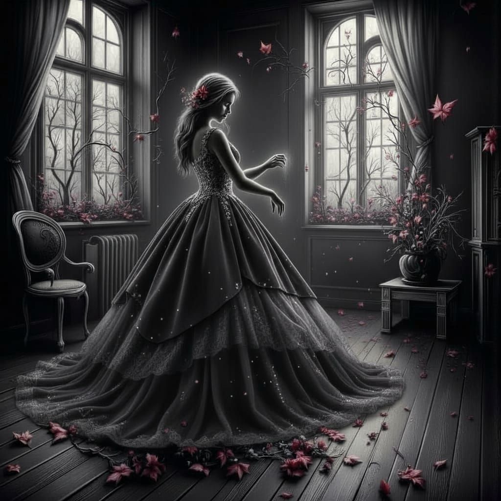 Enchanting Woman Dancing in Shadowy Room