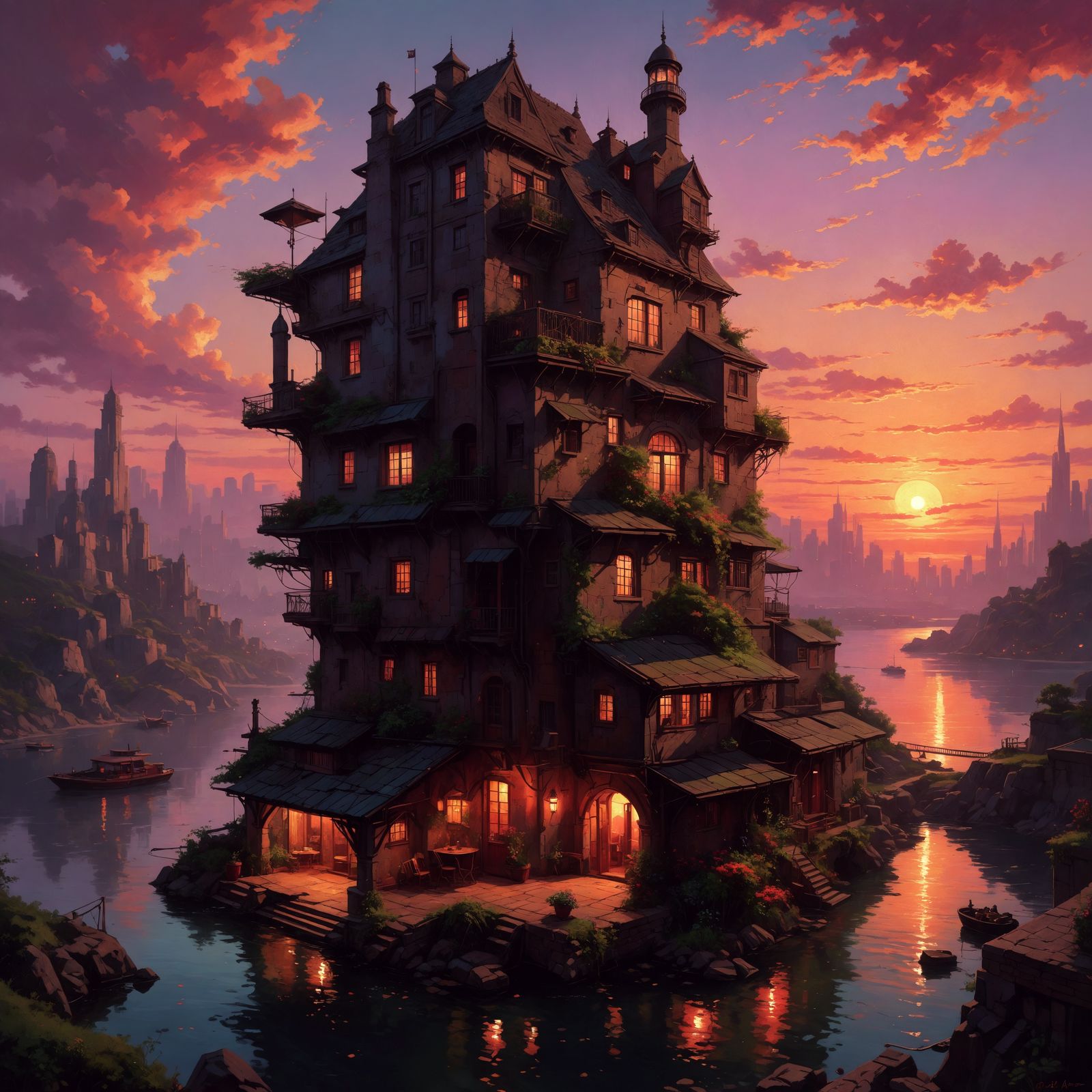 Dark Fantasy Oil Painting in Retro-Futurist Style