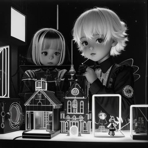 Surreal Rayograph with Rainbow Fairy and Toy Cityscape