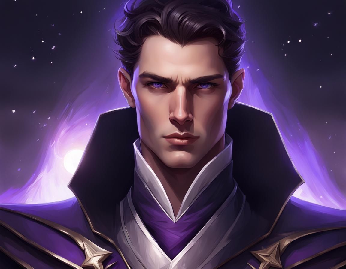 Regal Man with Violet Eyes in Digital Art Style