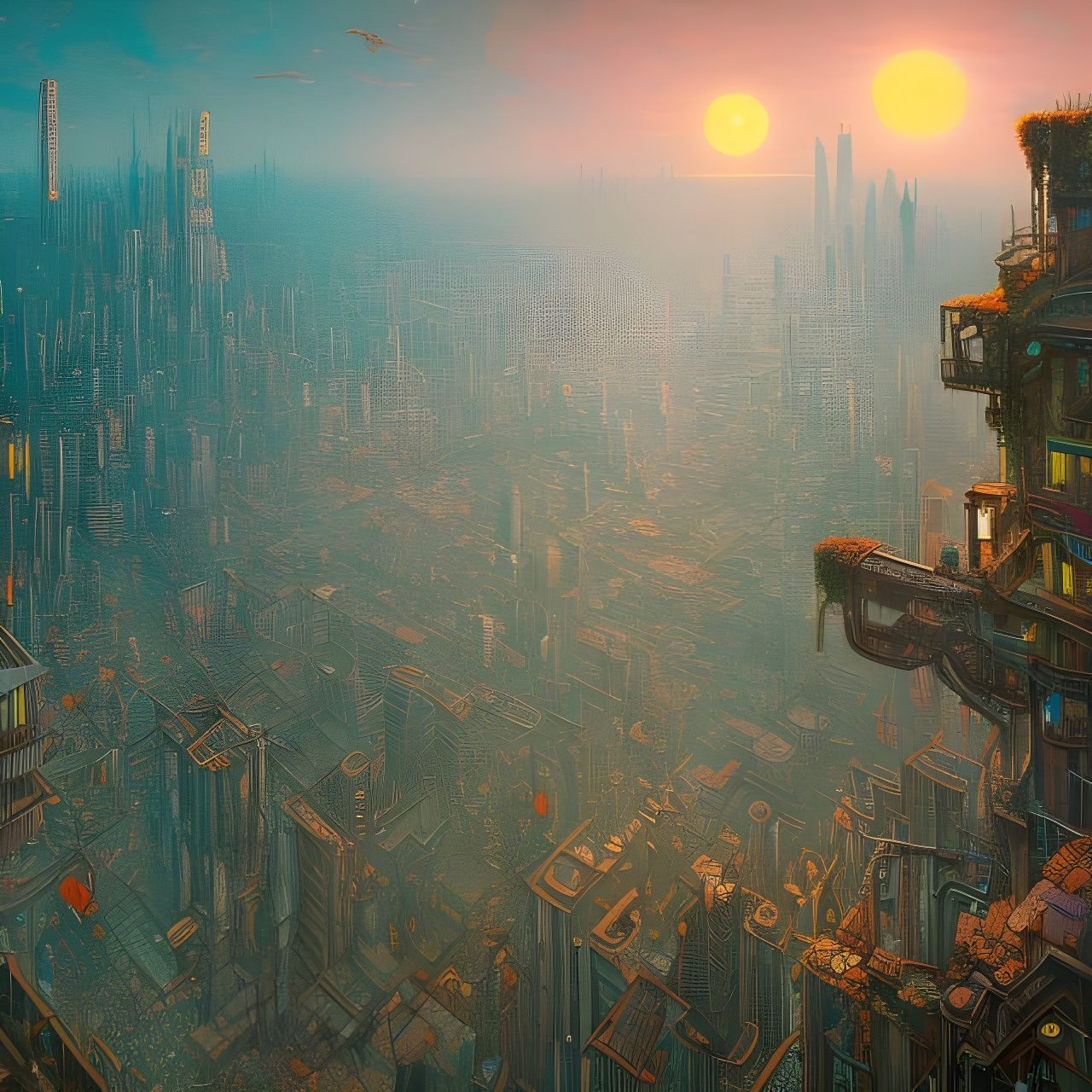 Naturepunk City in Romantic Fantasy Art Style