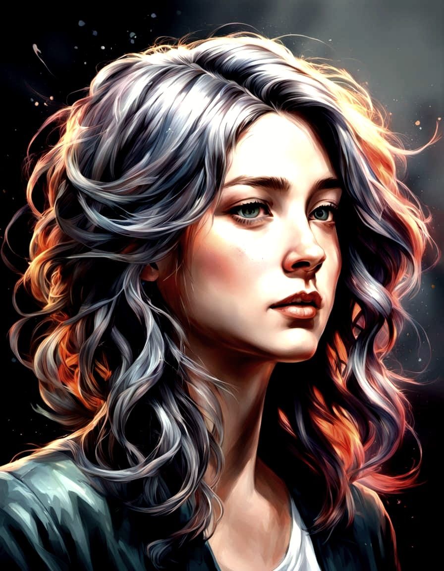Hyperrealistic Portrait of a Person with Grey Streaks in Mid...