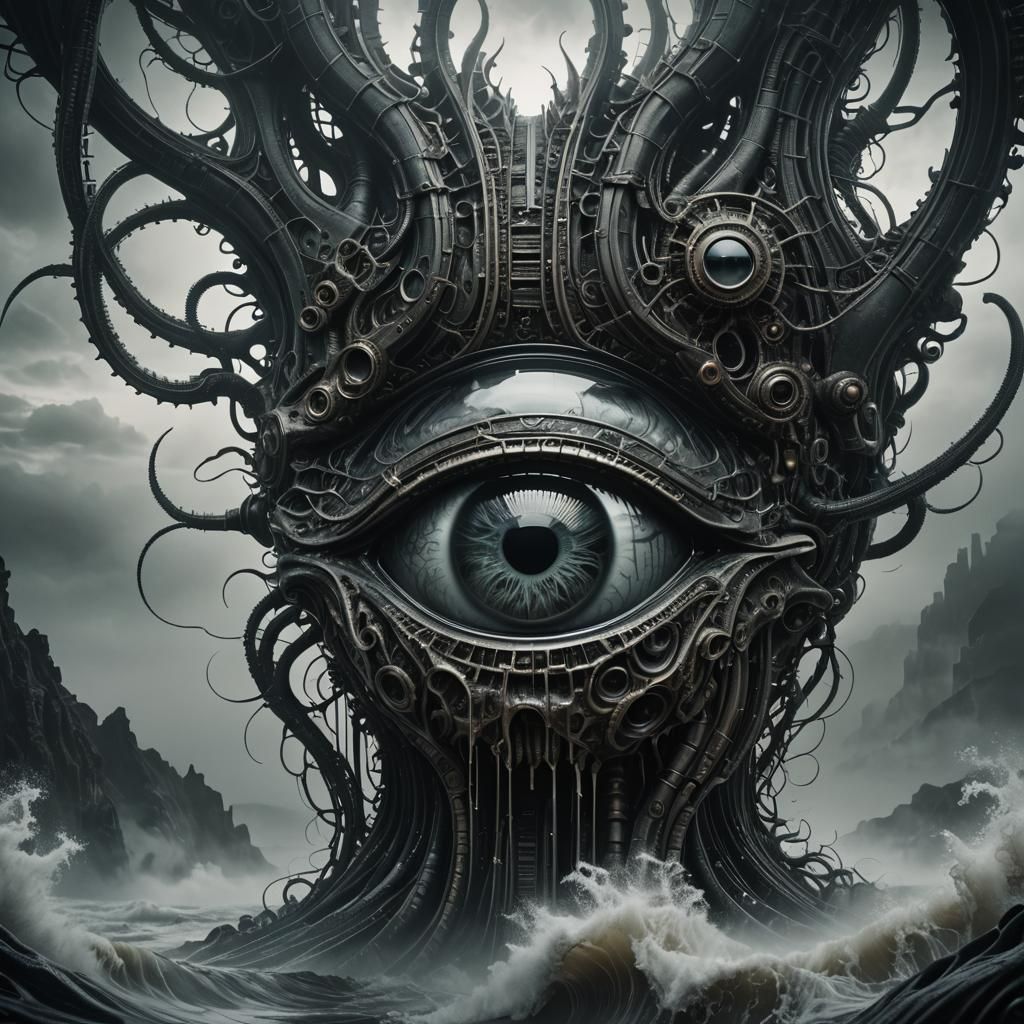 Surreal Glass A with Biomechanical Eye, Dark Fantasy