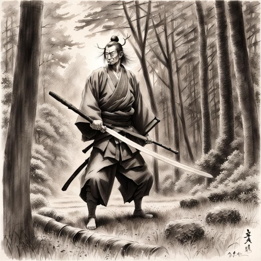 Miyamoto Musashi: Pencil Art in Forest