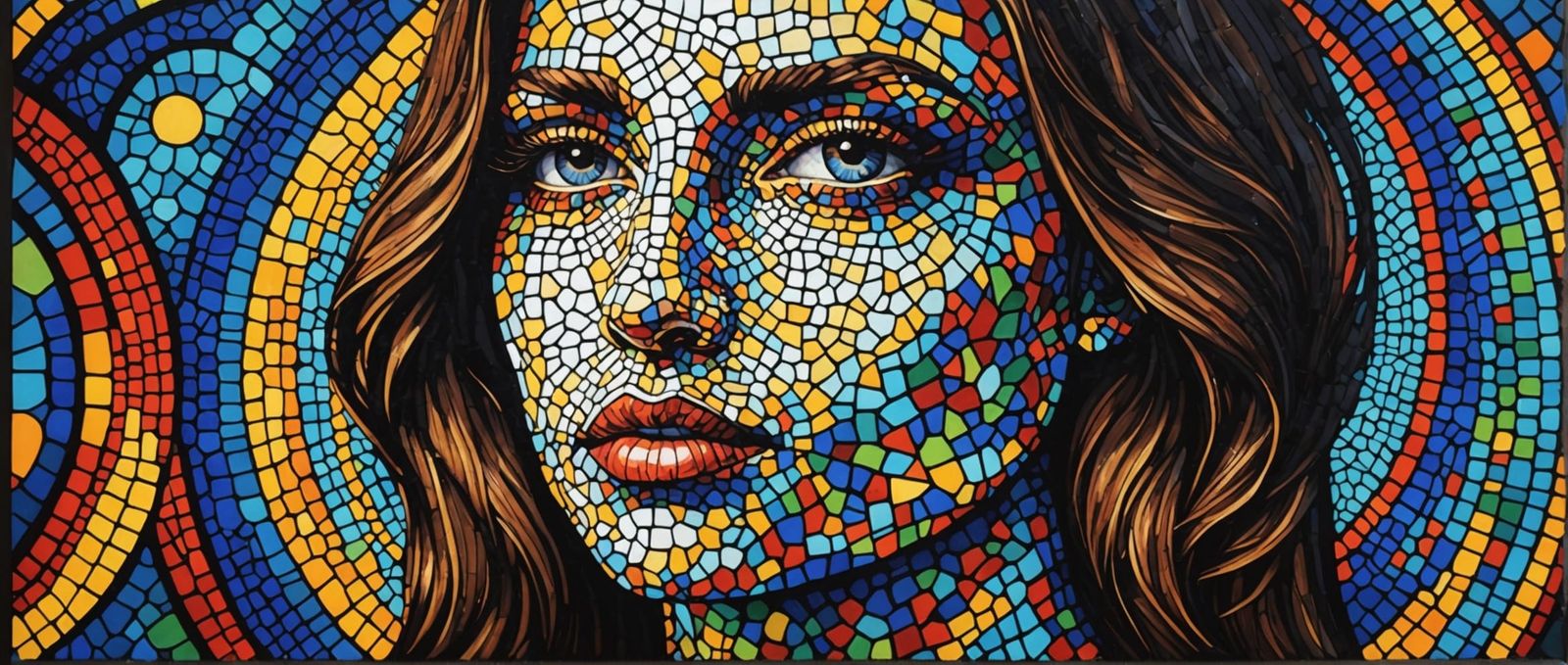 Abstract Stained Glass Portrait in Pointillism Style