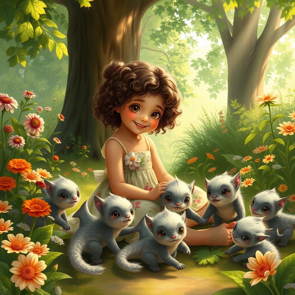 Whimsical Garden of Shark Kittens