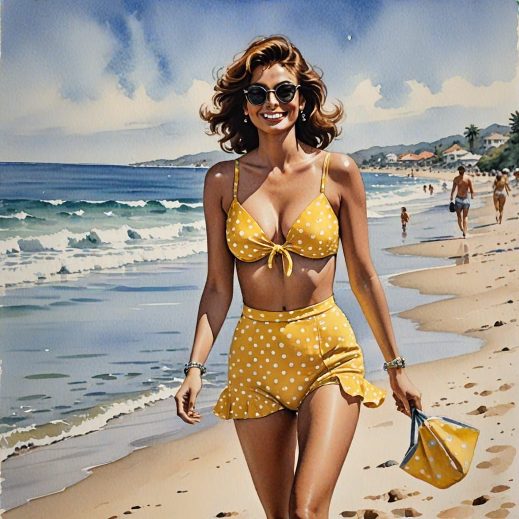 Sophia Loren as Watercolor Beach Beauty