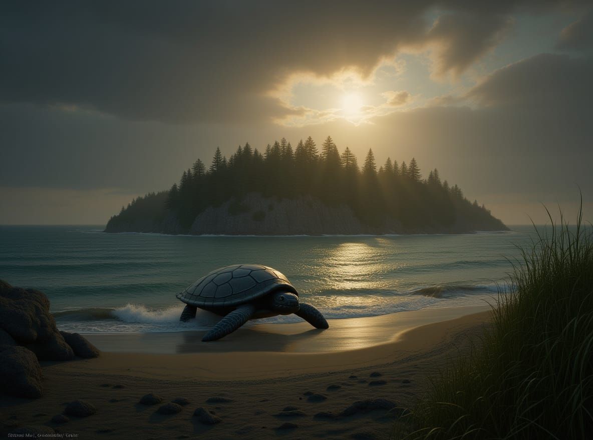 Turtle Island: Seascape in the Style of Maxfield Parrish