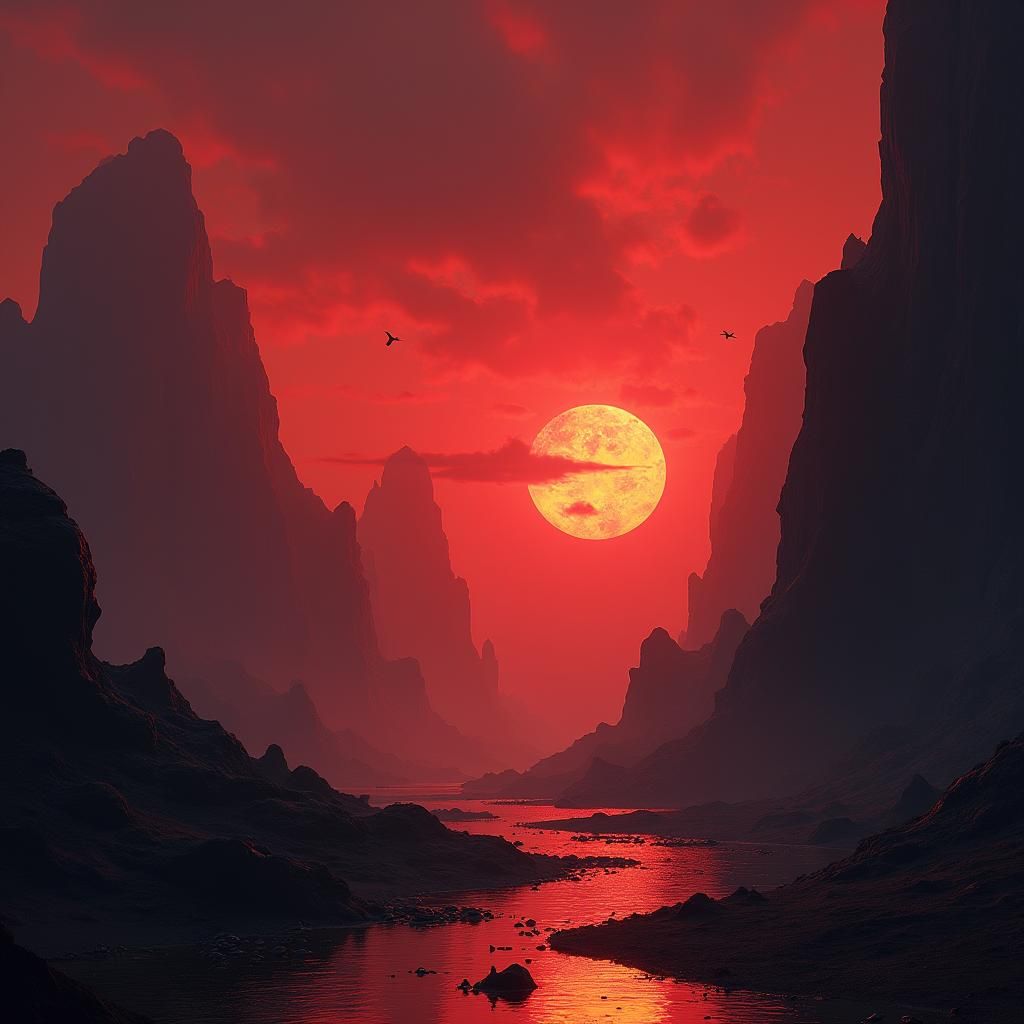 Crimson Realm of Eternal Twilight: A Matte Painting