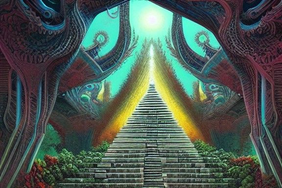 Psychedelic Step Pyramid with Magical Gardens