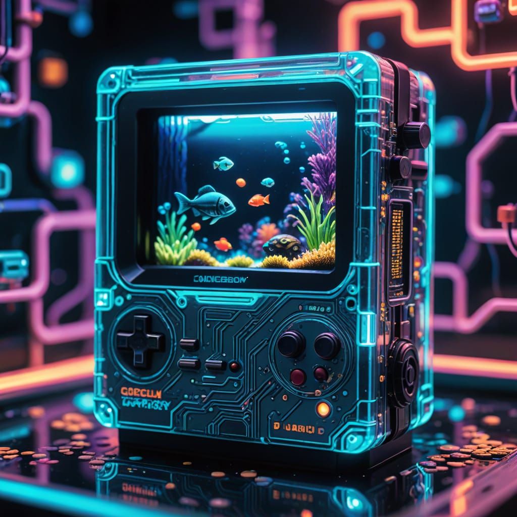Game Boy Aquarium in Retro-Futurism Style
