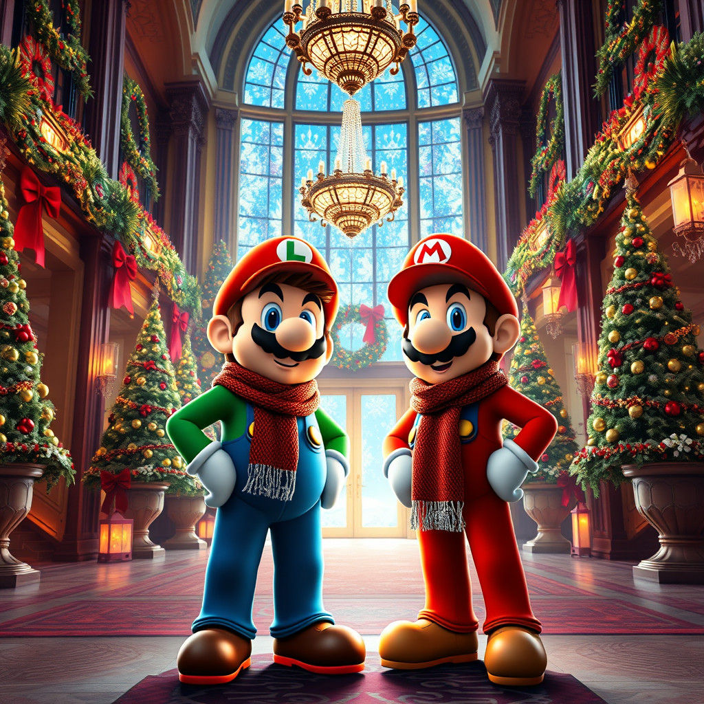 Mario and Luigi Celebrate Christmas in Lavish Mansion