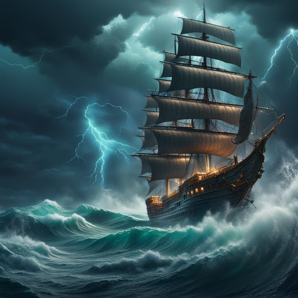 Ship in a Storm: Detailed Matte Painting