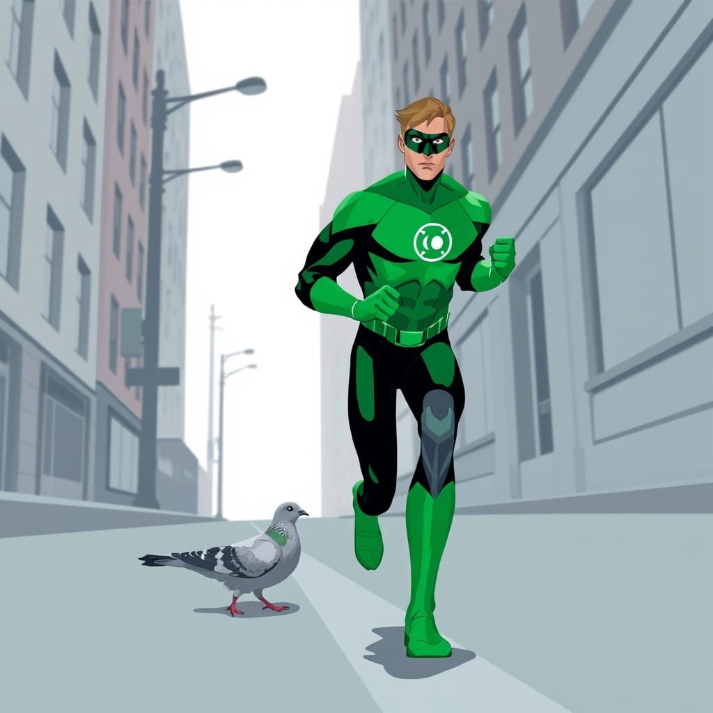 Green Lantern Alan Scott Creates Pigeon in Green and White