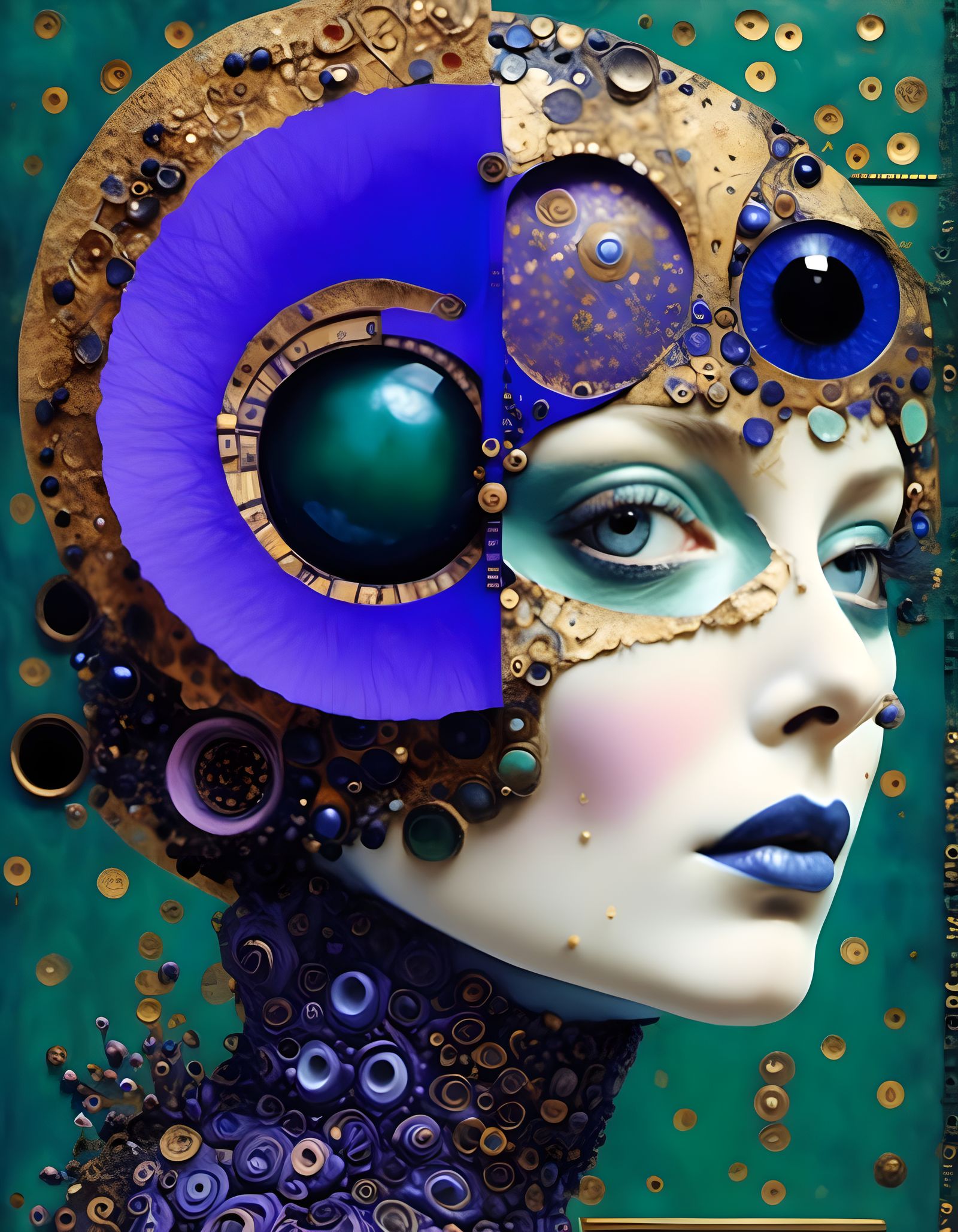 Retrofuturist Engineer Portrait in Mixed Media Collage