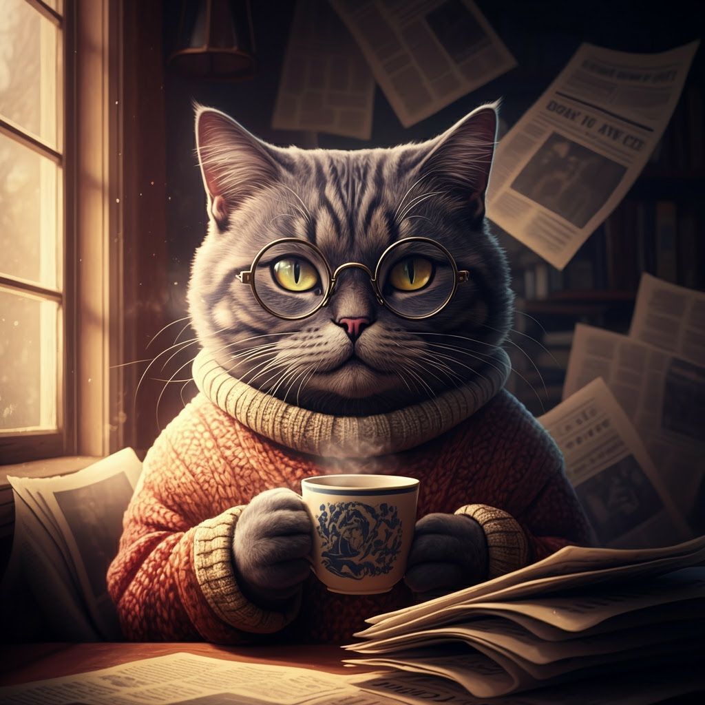 Cozy Cat Portrait with Reading Glasses in Fantasy Realism