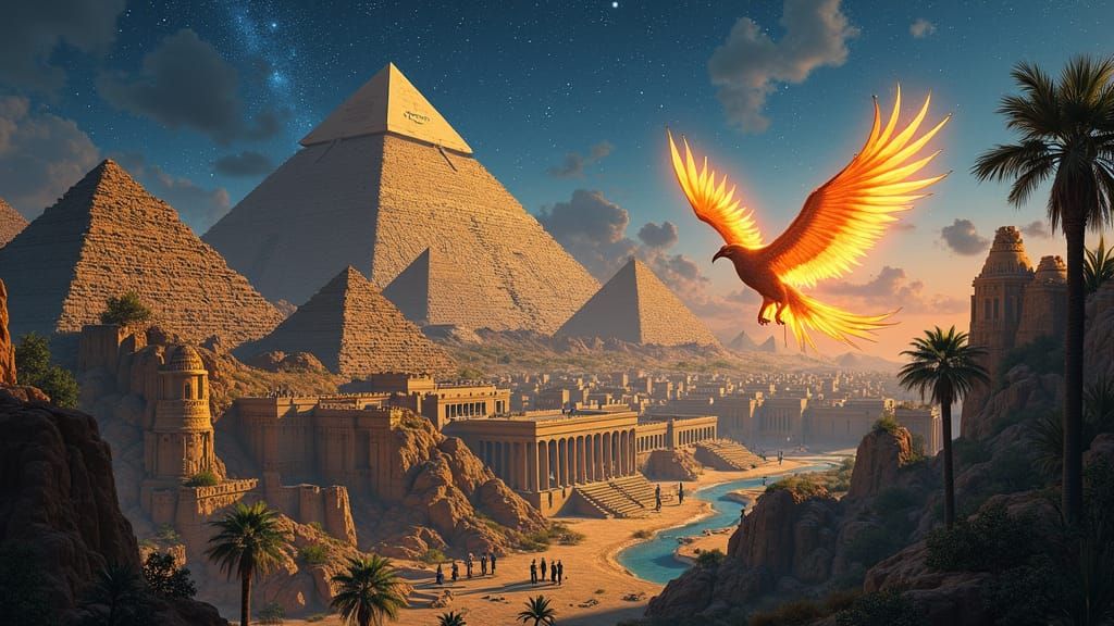 Egyptian-Style D&D World Map with Ethereal Phoenix