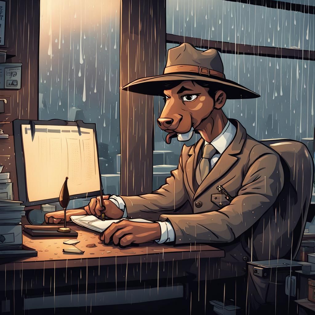Antelope Detective in Rainy Office