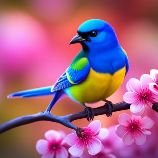 Songbird on Sakura Tree in Bright Sunlight: 3D Art