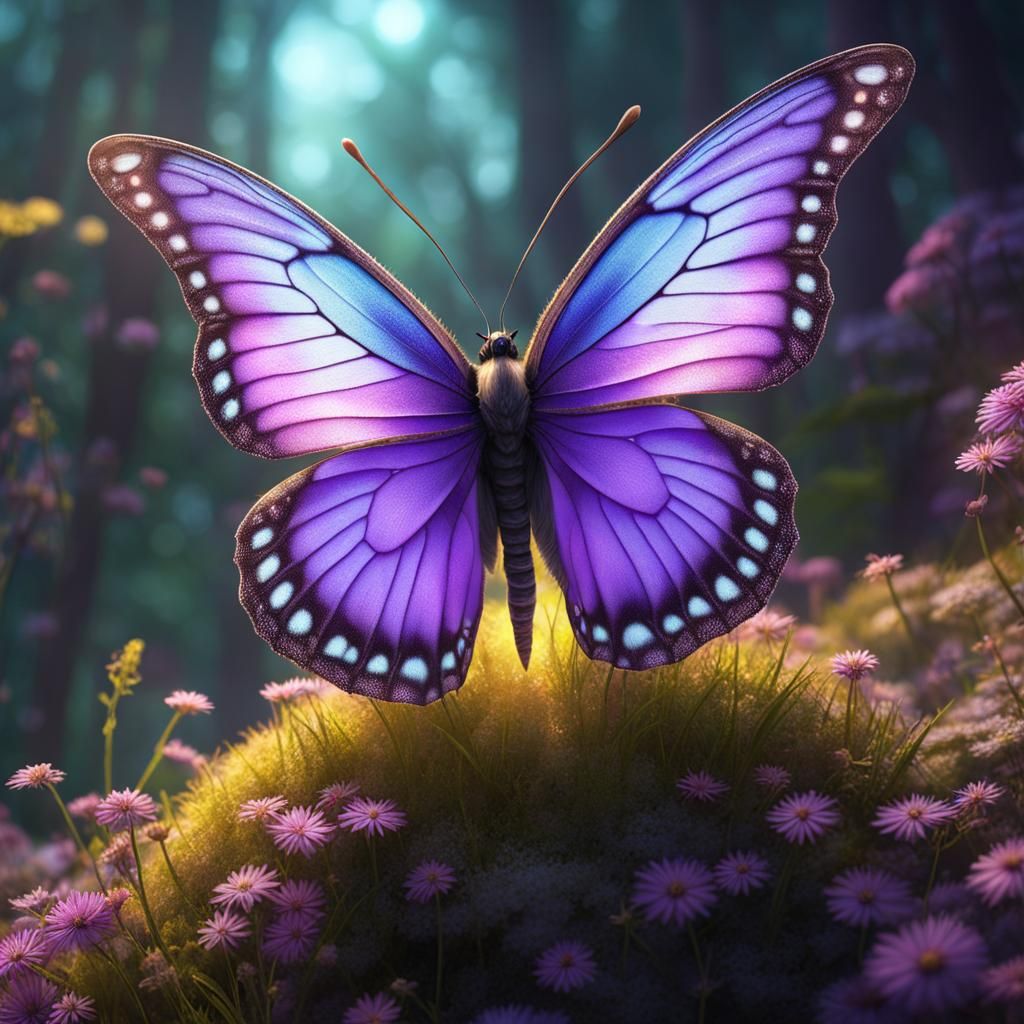 Butterfly with Purple Wings in Fairycore Landscape