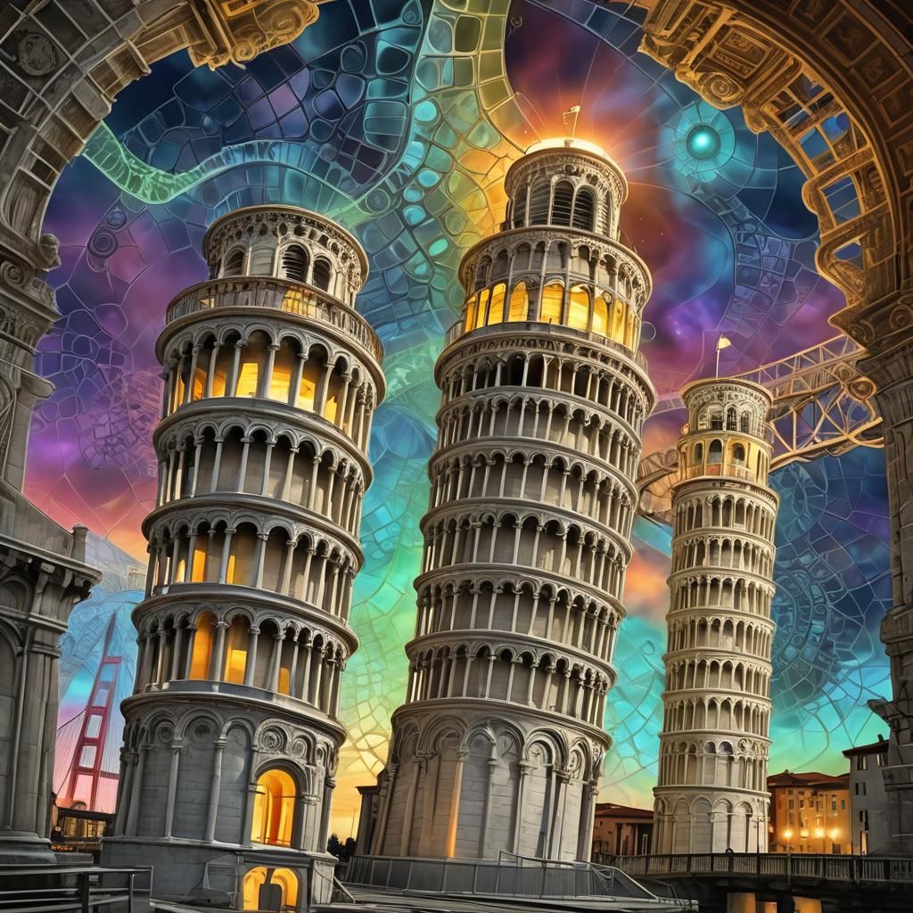 A scene made out of strings ..The Leaning Tower of Pisa and ...