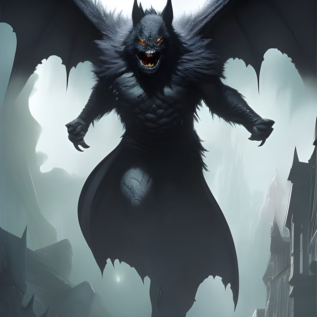 Man-Bat Over Gotham in Comic Book Style