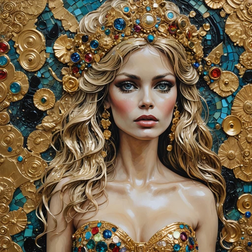 Opulent Encaustic Portrait with Gold Accents
