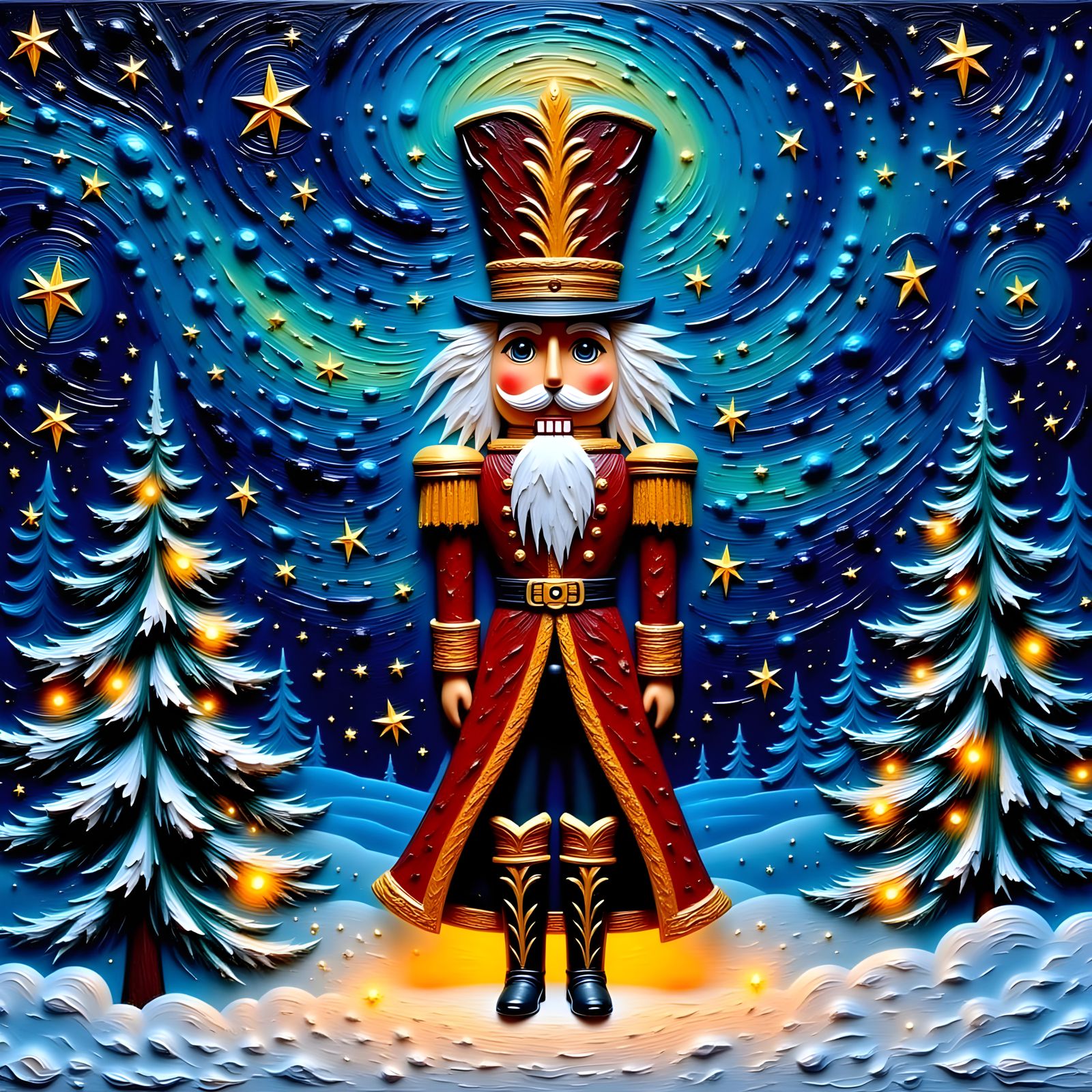 Victorian Christmas Nutcracker Soldier in Vibrant, Impasto S...