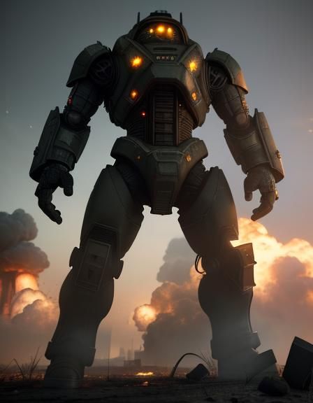 Power Armor in Smoldering Nuclear Wasteland