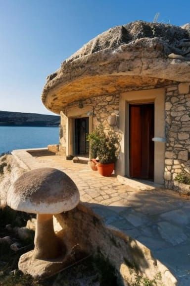 Stone Mushroom House on Dalmatia Beach