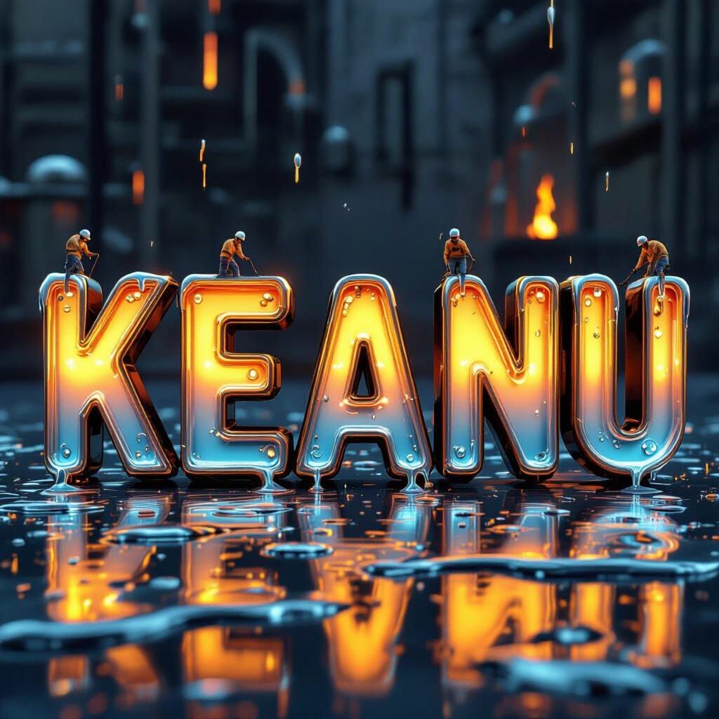 Keanu in Dripping Liquid Chrome Letters