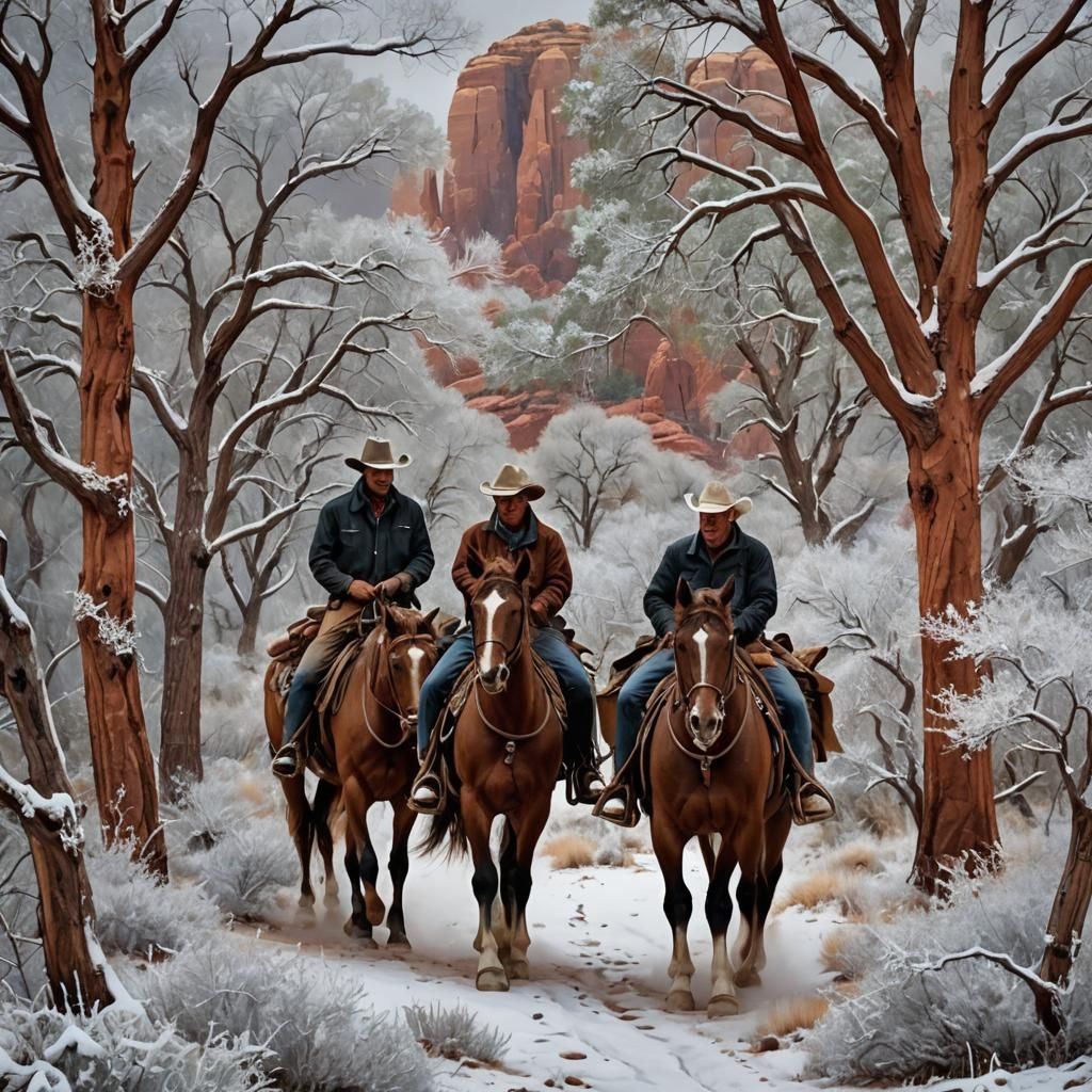 Cowboys in Snowy Sedona: Mystical Realism