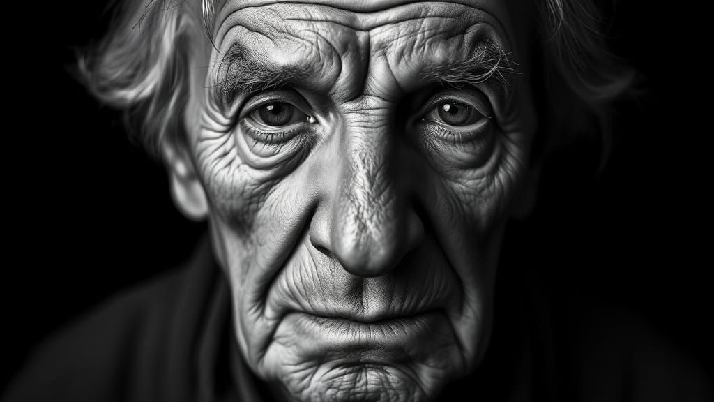 Expressive Elderly Portrait in Black and White