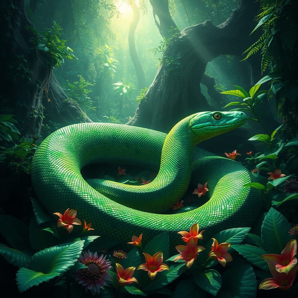 Emerald Anaconda in Mystical Forest Concept Art