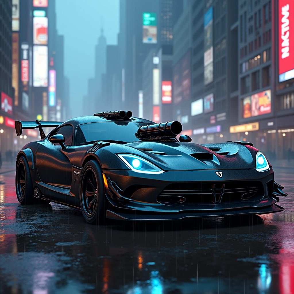 Cyberpunk Dodge Viper SRT with Heavy Armor and Futuristic Ar...