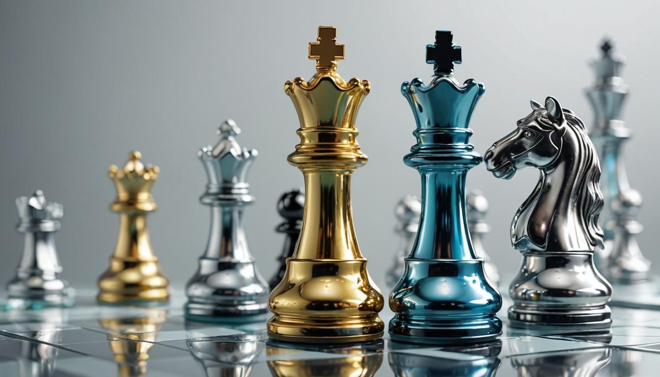 Chess Players in Hyperrealistic Style on Reflective Board