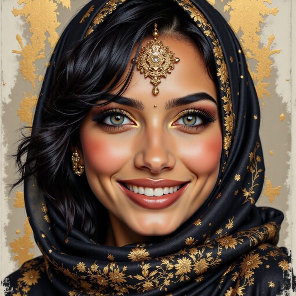 Digital watercolor Illustration of a Beautiful young woman i...