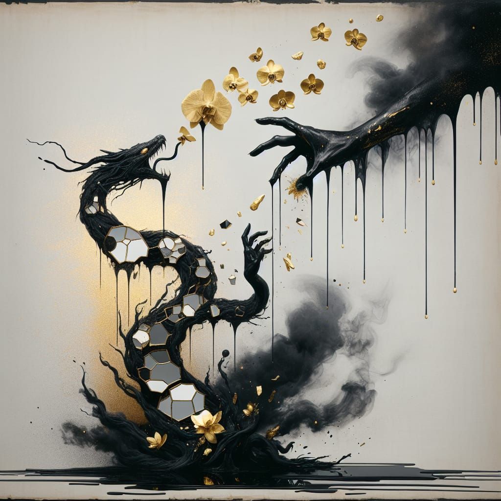 Serpent of Mirrored Worlds in Turbulent Ink