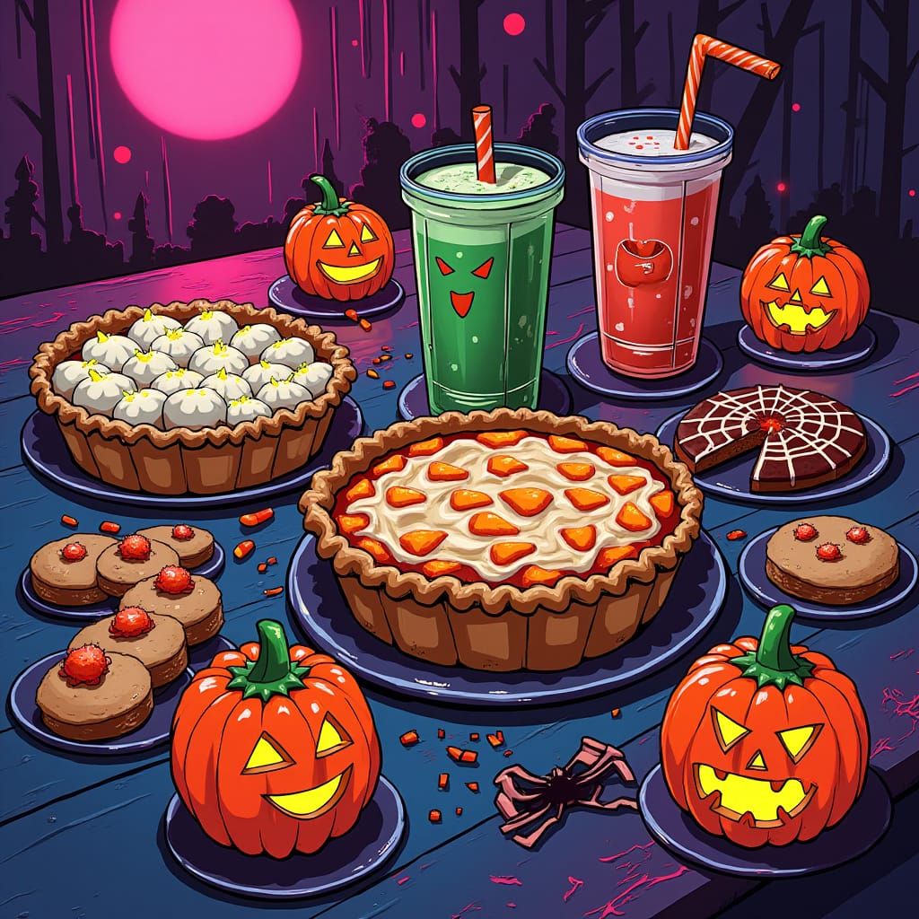 Halloween Snacks in Neon Comic Style