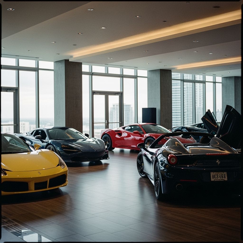 Luxury Auto Residence Interior with Supercars, Cinematic Sty...