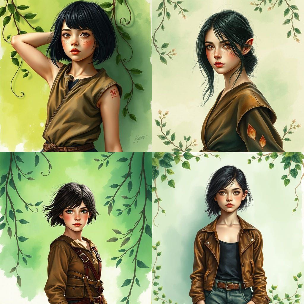 Young Girl in a Dramatic Acrylic Watercolor Landscape