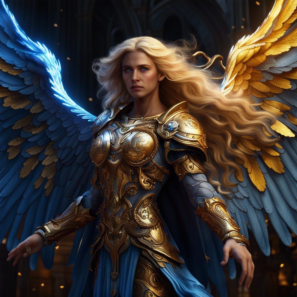 Golden-Haired Archangel in Detailed Digital Painting