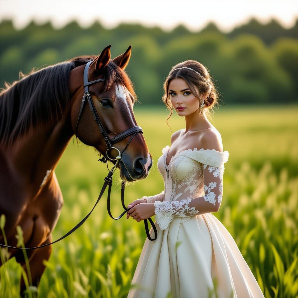 Humorous Horse Encounter in Lush Meadow