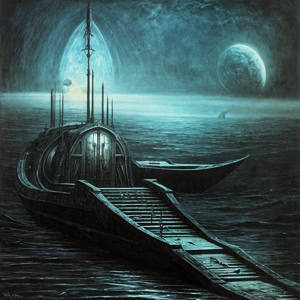 Ghost Ship at Night: Surreal Dark Art