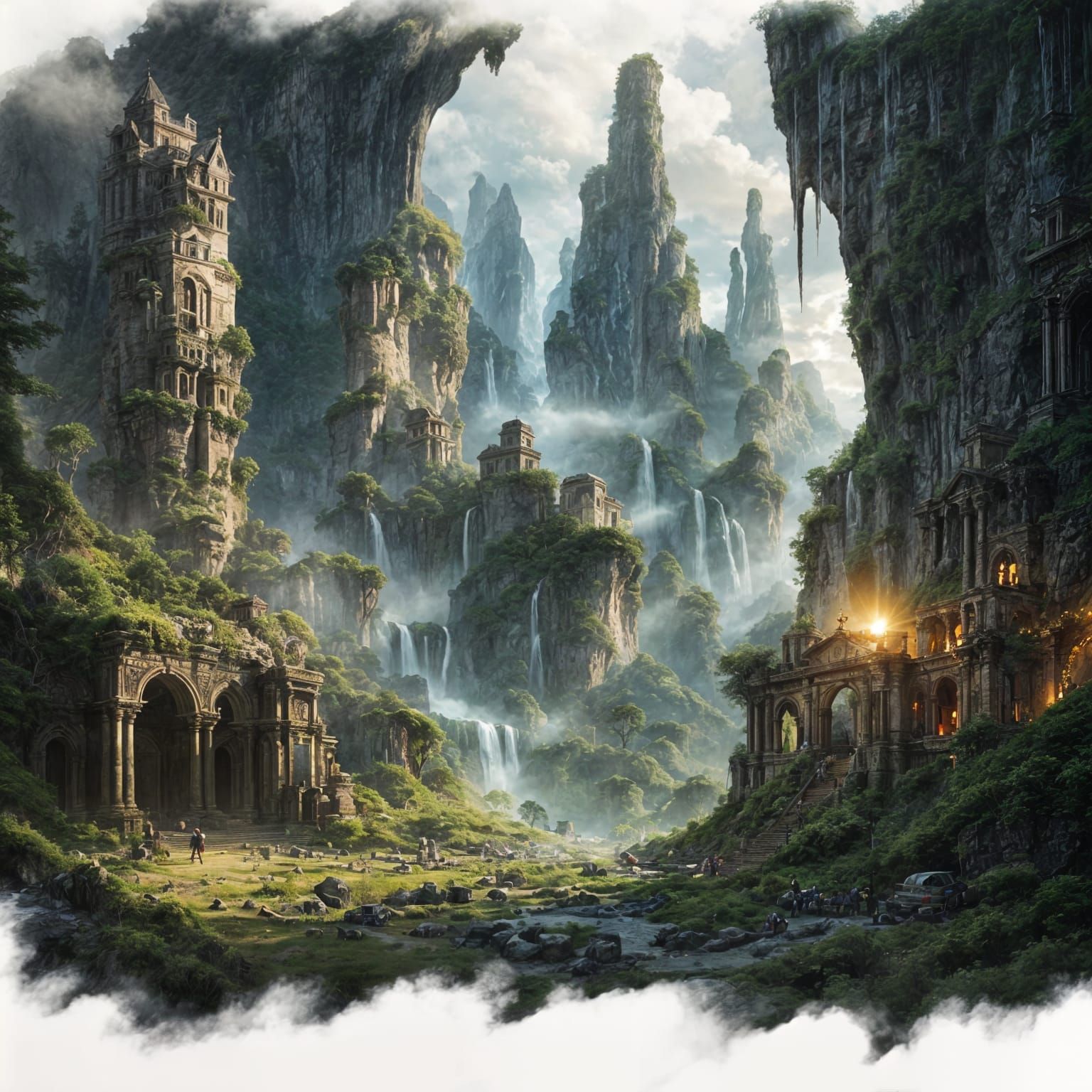 Ancient City in Misty Mountain Valley
