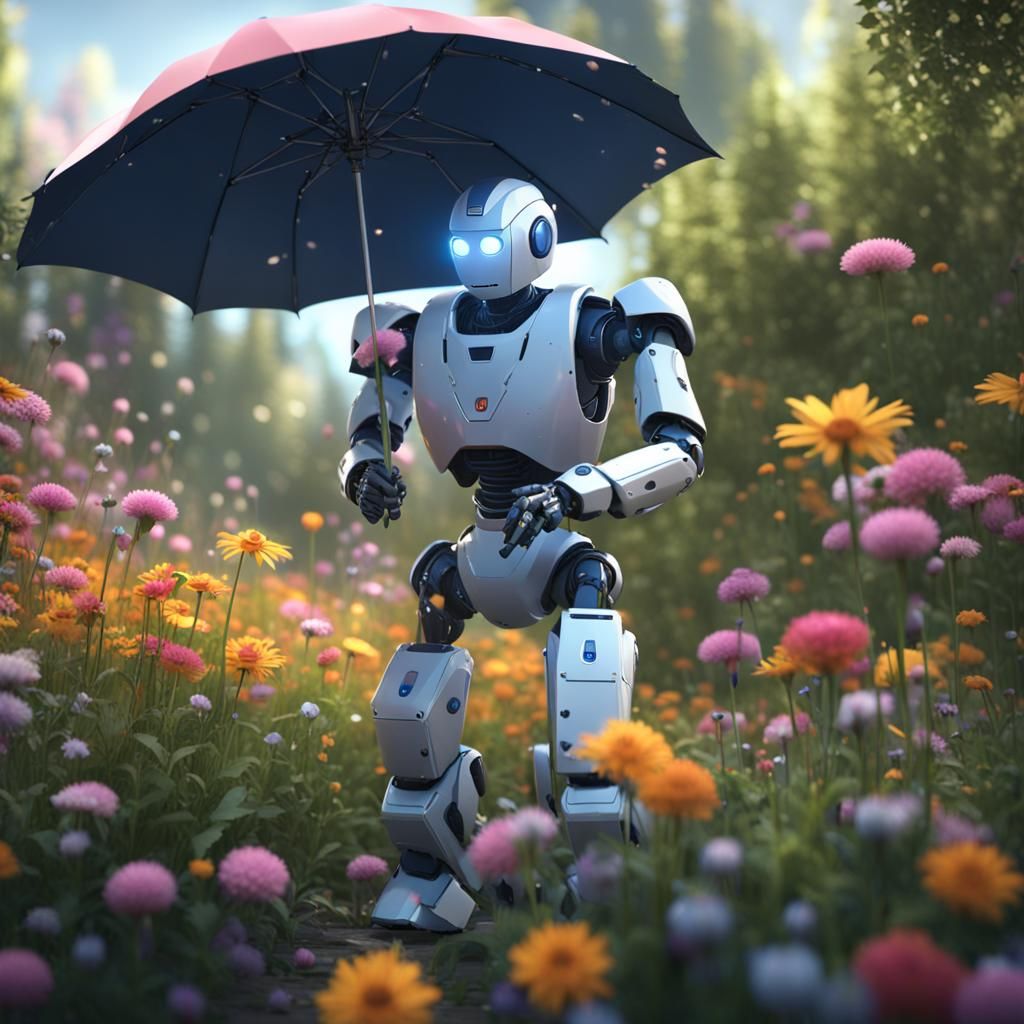 Humanoid Robot Picks Flowers: 3D Game Cinematic