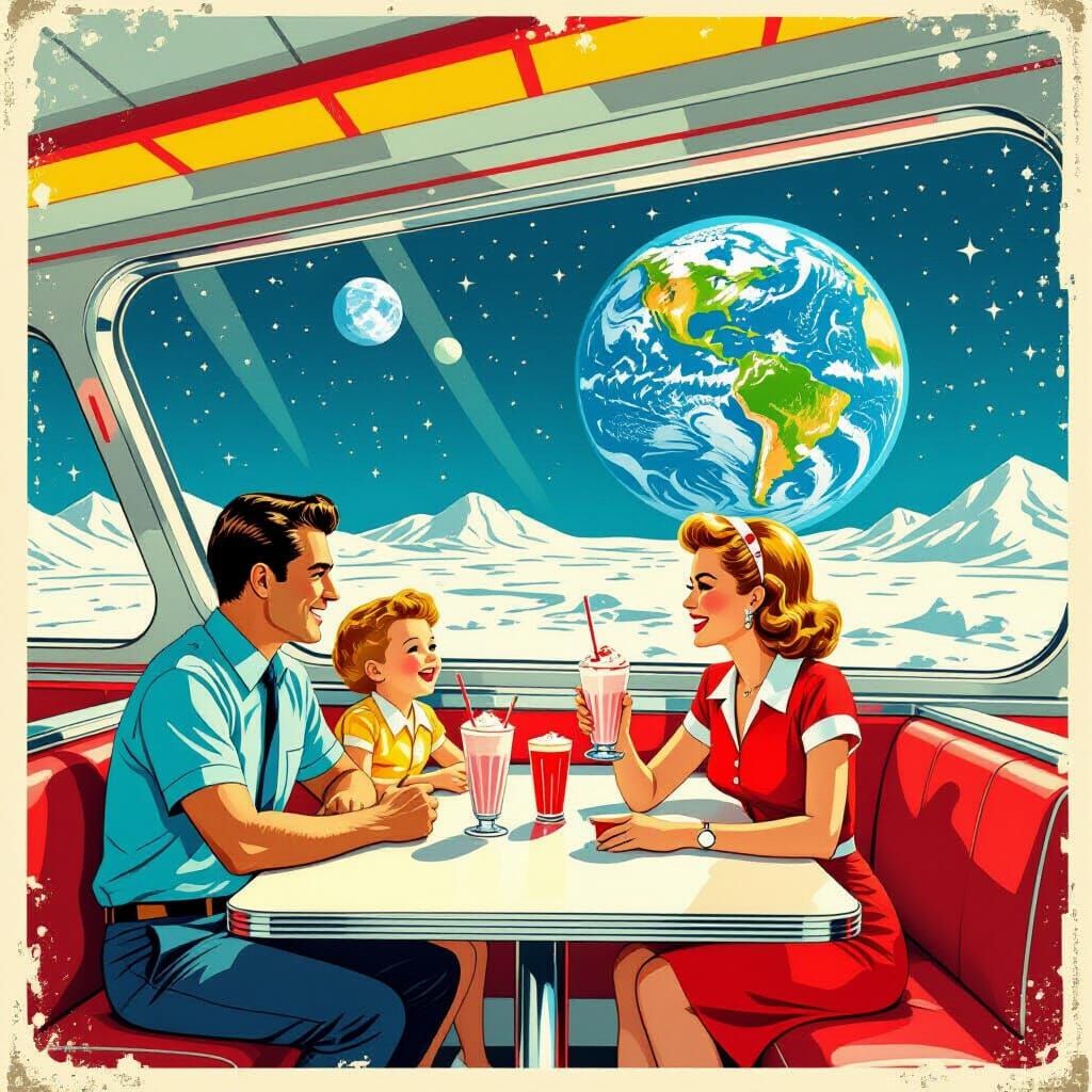 1950s Moon Diner Ad: Retro-Futuristic Illustration
