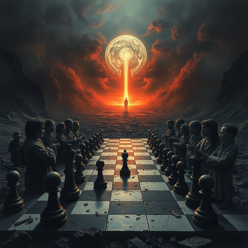 Surreal Chessboard of Oppression: Dark Art Image