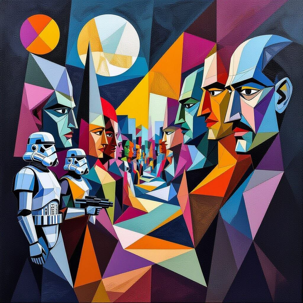 Cubist style star wars.. all Star Wars character landscape N...